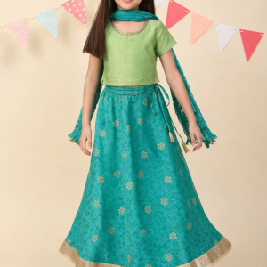 Blue Cotton Silk Blend Printed 3pc Lehenga Set