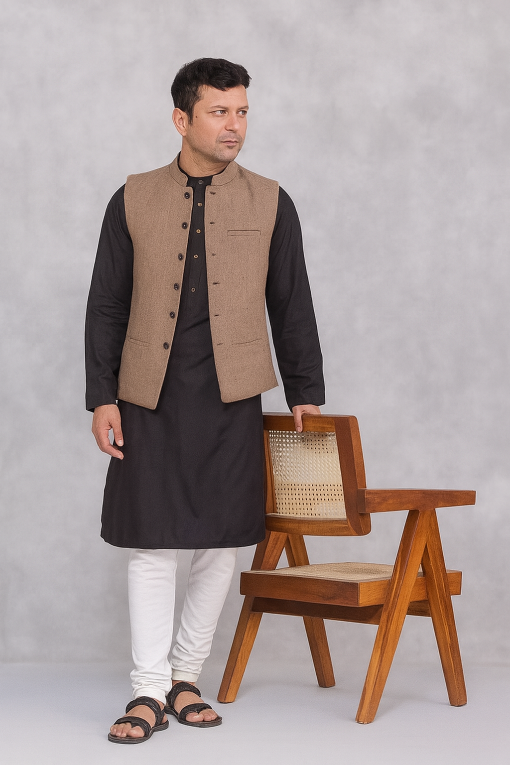 Brown Wool Nehru Jacket