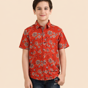 Camicia rossa in cotone con stampa Dabu